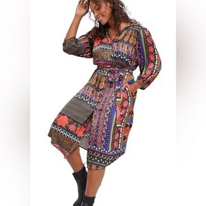 FARM RIO ANTHRO Floral Button Belted Celia Shirtdress M